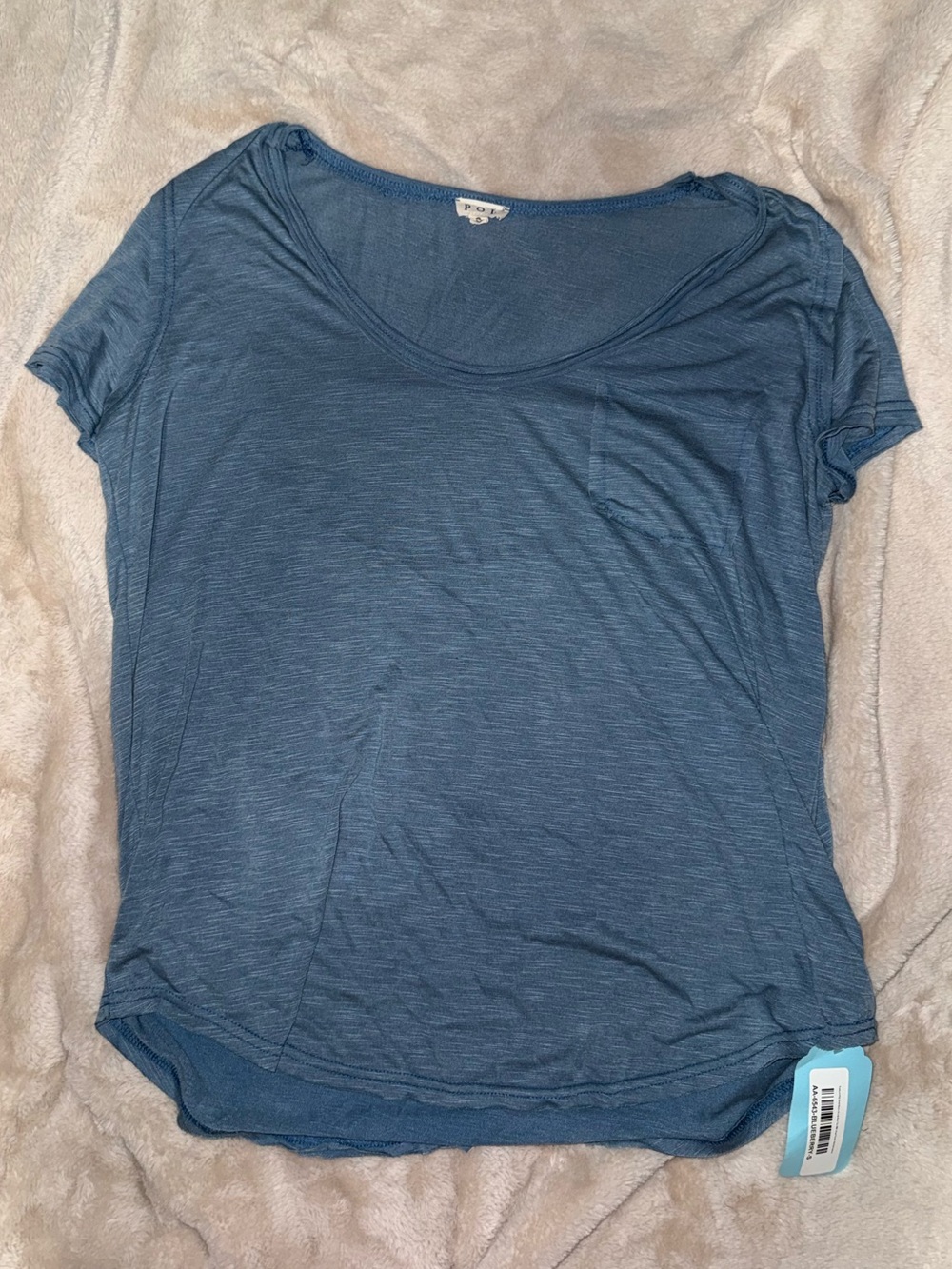 POL Women's Short Sleeve Scoop Pocket Tee - Slate Blue